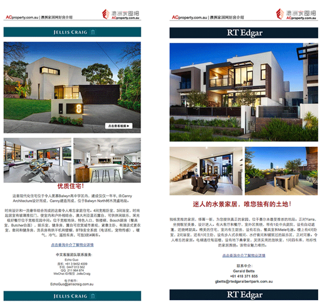 Chinese investor email direct marketing for your australian houses townhouse apartment unit